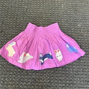 Mini Boden Bunny Appliqué Skirt Size 2–3Y | Purple Smocked Waist Skirt